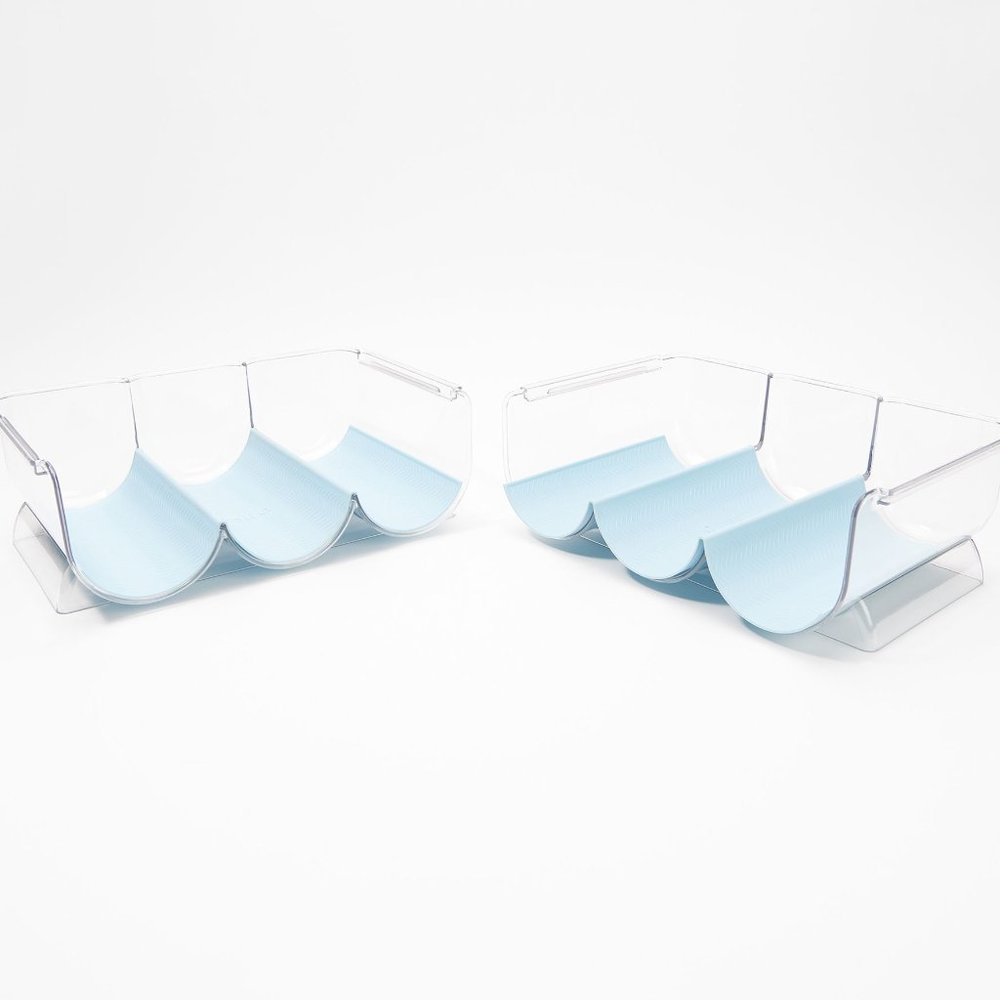 NEW Cella S/2 Stackable Bottle Organizers w/ Silicone BLUE Liners